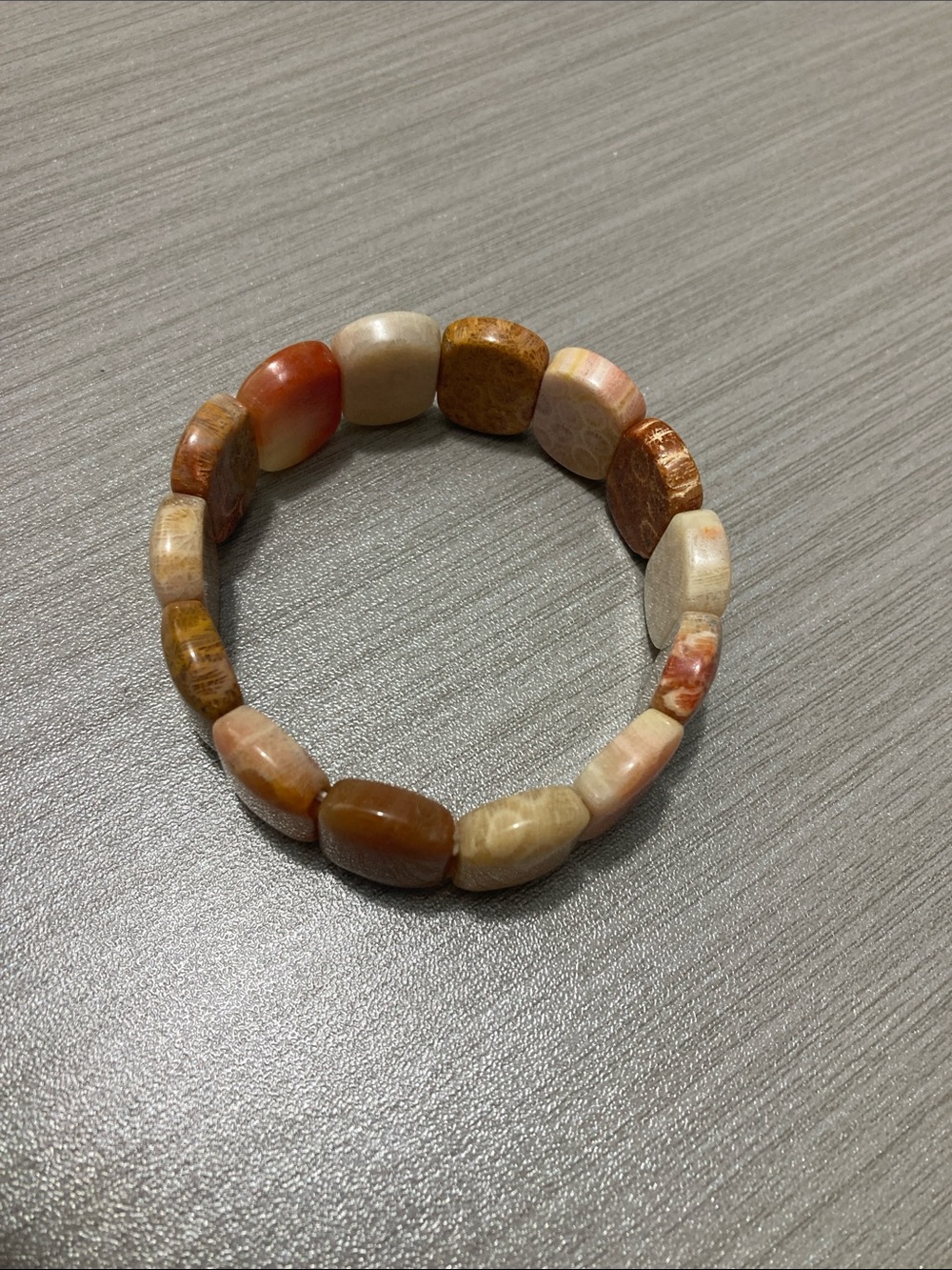 Natural Stone Stretch Bracelet - Beige and Brown